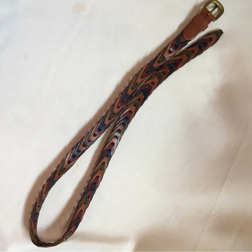 Multi Colored‎ Genuine Leather Herringbone Link Chain Braided Belt